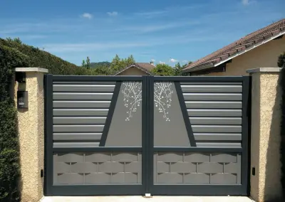portail bleu et gris aluminium alsace eckartswiller